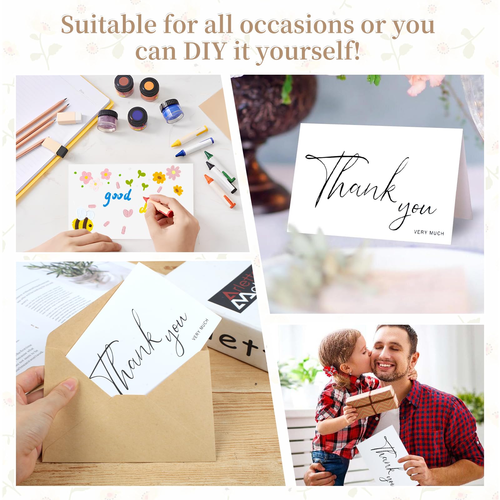 Joyberg Thank You Cards With Envelopes 34 pack, 4x6 Inch White Thank You Envelopes are Suitable for Weddings, Graduations, Funerals and Other Occasions.