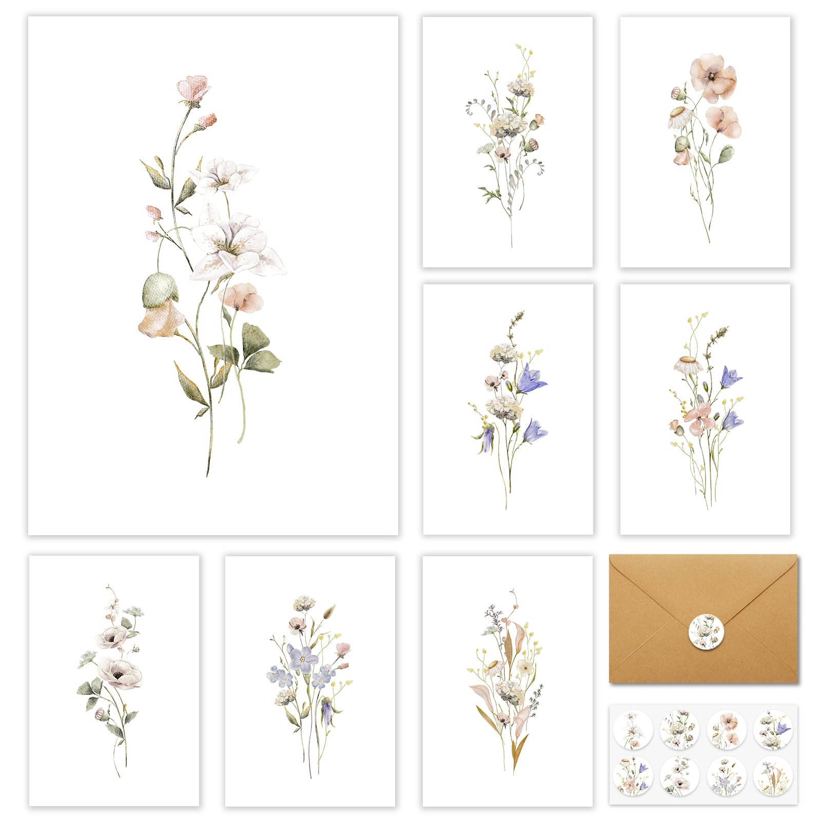 BGTCARDS Blank Cards, 32 Pack Blank Greet Cards, Beautiful Blank Note Cards, Perfect Stationary Set For All Occasions, 8 Assorted Floral Designs, 4" x 6"