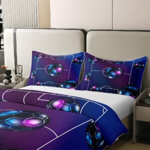 Feelyou Football Duvet Cover 100% Cotton Twin Size Rugby Sports Reversible Bedding Set for Ultra Soft Soccer Ball Game Comforter Cover Set Blue Purple Bedspread Cover Room Decor Bedclothes Zipper