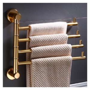 swivel gold bathroom towel holder,swing out towel racks for bathroom kitchen,wall mount drying racks for laundry,rustproof solid aluminium towel hanger storage organizer space saving towel rails (col