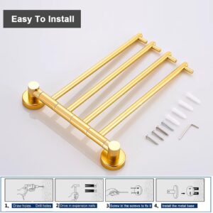 Swivel Gold Bathroom Towel Holder,Swing Out Towel Racks for Bathroom Kitchen,Wall Mount Drying Racks for Laundry,Rustproof Solid Aluminium Towel Hanger Storage Organizer Space Saving Towel Rails (Col