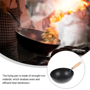 PRETYZOOM Wok Pan Wrought Iron Wok Pan Stir Fry Pan Flat Bottom Chinese Pow Wok Japanese Cookware Nonstick Single Person Wok for Kitchen