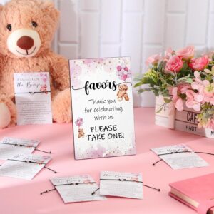 Thyle 50 Set Bear Baby Shower Games Favors for Guests 50 Message from the Bump Card 50 Adjustable Heart Bracelet 1 Baby Shower Wood Sign Baby Shower Thank You Return Gifts for Guests(Pink)