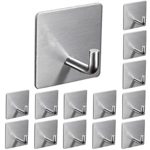 daewiutr 14 pack towel hooks, adhesive hooks heavy duty, shower hooks for towels, wall hooks stainless steel for bathroom kitchen garage hotel wall mounted, waterproof