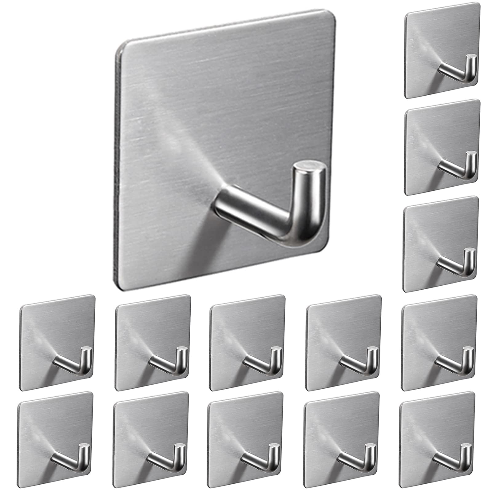 Daewiutr 14 Pack Towel Hooks, Adhesive Hooks Heavy Duty, Shower Hooks for Towels, Wall Hooks Stainless Steel for Bathroom Kitchen Garage Hotel Wall Mounted, Waterproof