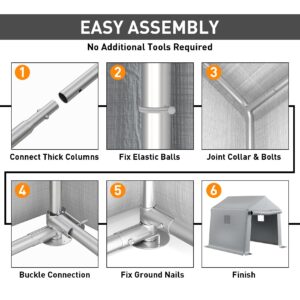 MESTYL 10x10 FT Heavy Duty Carport Outdoor Storage Shed with Roll-up Zipper Door and Ventilated Windows,Waterproof and UV Resistant Portable Garage,Motorcycle ATV Bike Tent Shelter Garden Tools,Gray