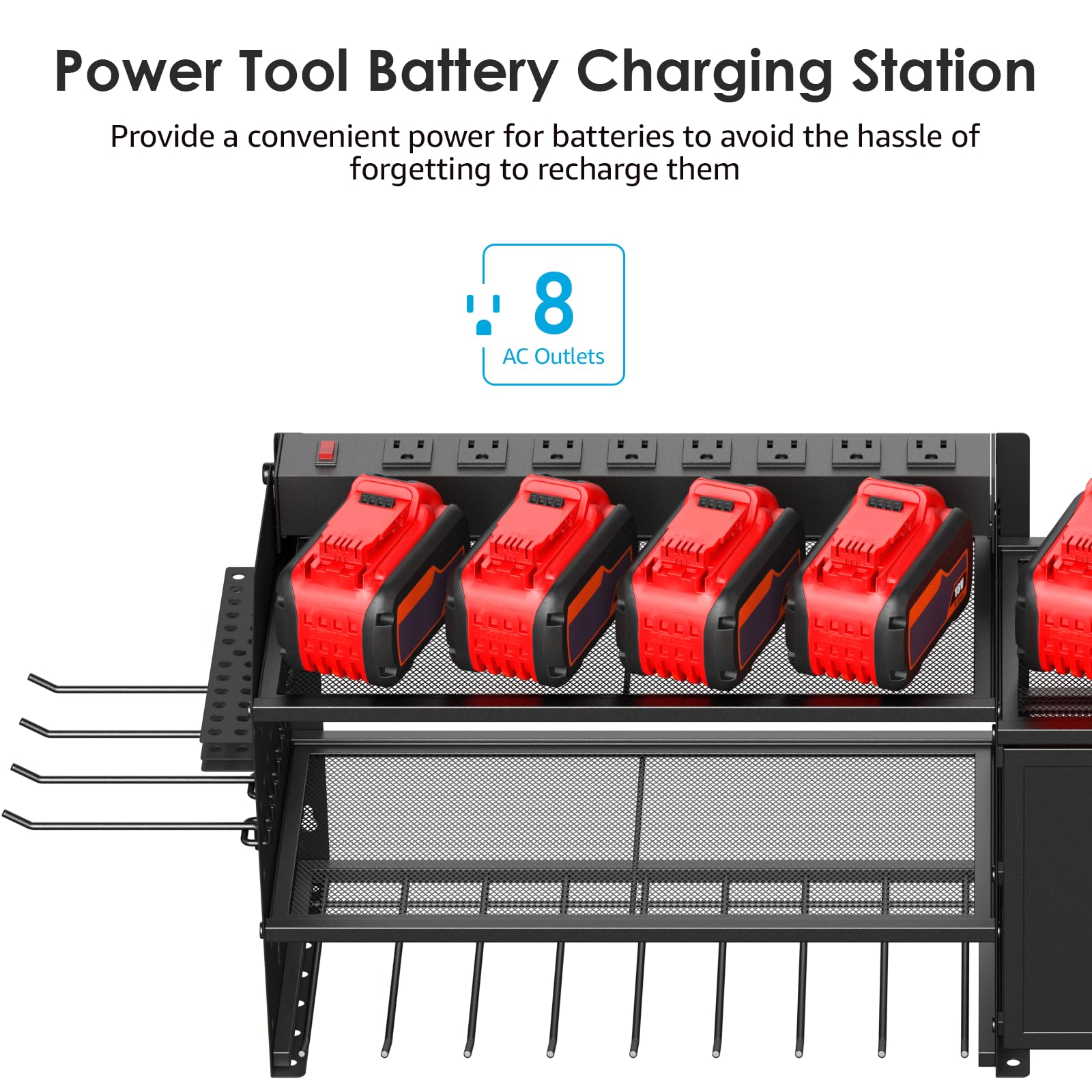 CCCEI Power Tools Organizers with Charging Station. Drills and Battery Holder Wall Mount with Cabinet Storage. Garage Rack Shelf with Power Strip. Gifts for Men, Father.