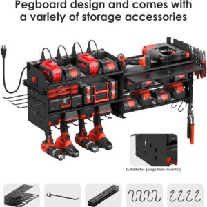 CCCEI Power Tools Organizers with Charging Station. Drills and Battery Holder Wall Mount with Cabinet Storage. Garage Rack Shelf with Power Strip. Gifts for Men, Father.