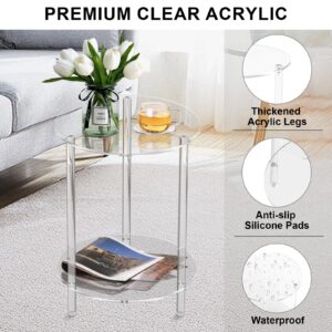 CHONOVO Clear Acrylic Round Side Table for Small Spaces, Acrylic Clear Coffee/End/Bedside Table,2-Tier Acrylic Nightsand/Furniture for Living Room, Bedroom, Bathroom, Garden, Office