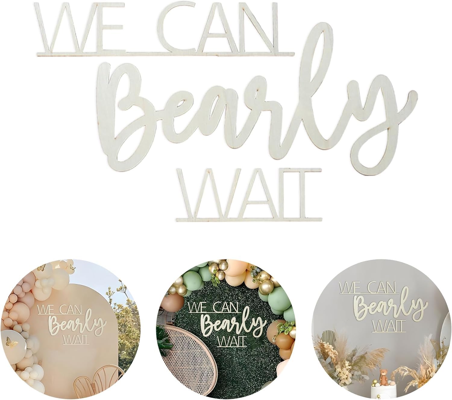 We Can Bearly Wait Sign for Teddy Bear Baby Shower Decoration Backdrop,Baby Boy Girl Gender Reveal Backdrop,Baby Announcements Photo Props(Wooden)