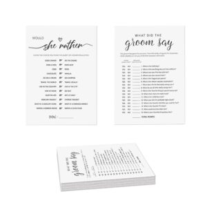 2 Bridal Shower Games, Would She Rather Game &What Did The Groom Say -Set of 30, Double Sided Printed Minimalist Bridal Shower Cards, Wedding Party Game Cards for Guests, Bridal Shower Ideas-HLYX06