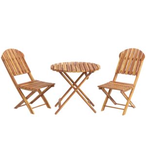 outsunny 3-piece acacia wood bistro set, foldable bistro table and chairs, outdoor bistro set for garden, backyard, balcony, deck, porch, natural wood finish