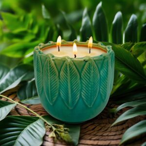 Exquisite Ceramic Citronella Candle Outdoor, Natural Essential Oils & Soy Wax Scented Candle, Indoor Outdoor Ambiance Enhancing Centerpiece Candles, 20oz 3-Wick Large Citronella Candle