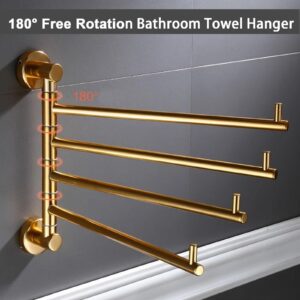 Swivel Gold Bathroom Towel Holder,Swing Out Towel Racks for Bathroom Kitchen,Wall Mount Drying Racks for Laundry,Rustproof Solid Aluminium Towel Hanger Storage Organizer Space Saving Towel Rails (Col