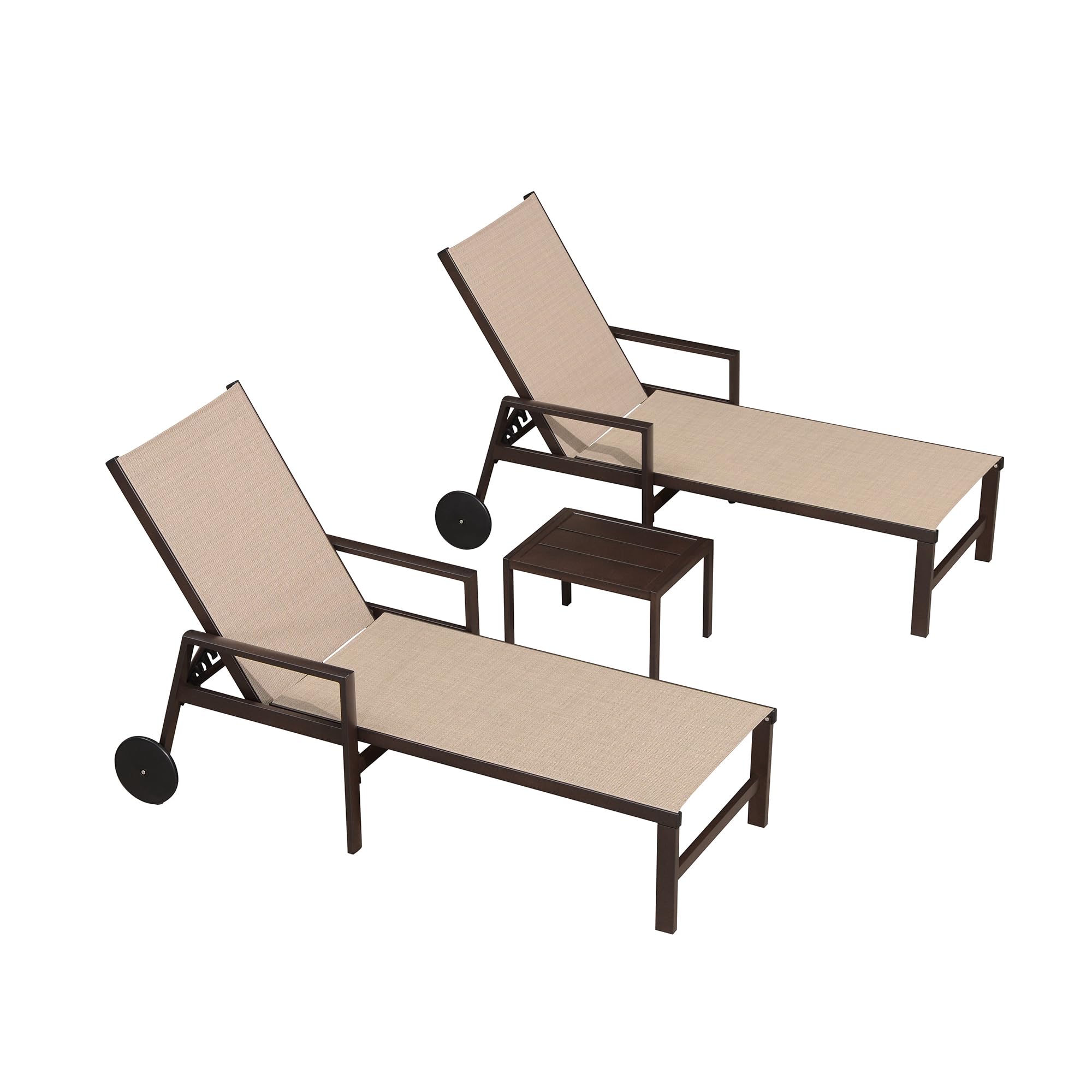 PURPLE LEAF Pool Lounge Chairs Set of 3 Aluminum Outdoor Lounge Chairs with Wheels and Armrests Adjustable Patio Lounge Chairs for Deck Outside Lawn Garden, Cream