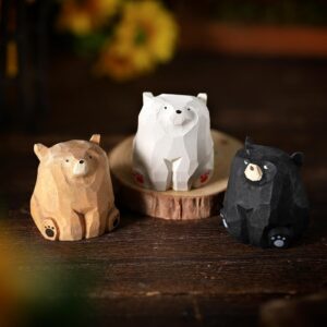 lineshading 3 pcs miniature bear statues funny wooden bear figurines safari nursery decor woodland animal nursery decor rustic wooden animal figurines for nursery bedroom playroom gift, 1.2 x 1.4 inch