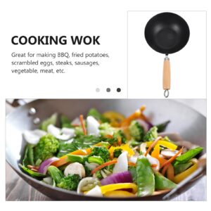 PRETYZOOM Wok Pan Wrought Iron Wok Pan Stir Fry Pan Flat Bottom Chinese Pow Wok Japanese Cookware Nonstick Single Person Wok for Kitchen