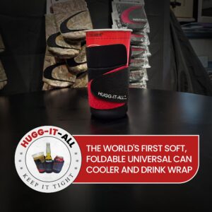 Universal Drink Wrap Neoprene Sleeve Fit for 10oz - 32oz Cans & Bottles of with Black and Red Portable Beverage Holder for Event, Camping, Fishing, Travel and Office