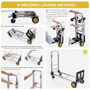 Oyoest Aluminium Folding Hand Truck Heavy Duty 440lbs Capacity 2 in 1 Convertible Hand Truck Dolly with Pneumatic Wheels and Telescoping Handles, Portable Dolly Cart with Bungee Cords for Moving