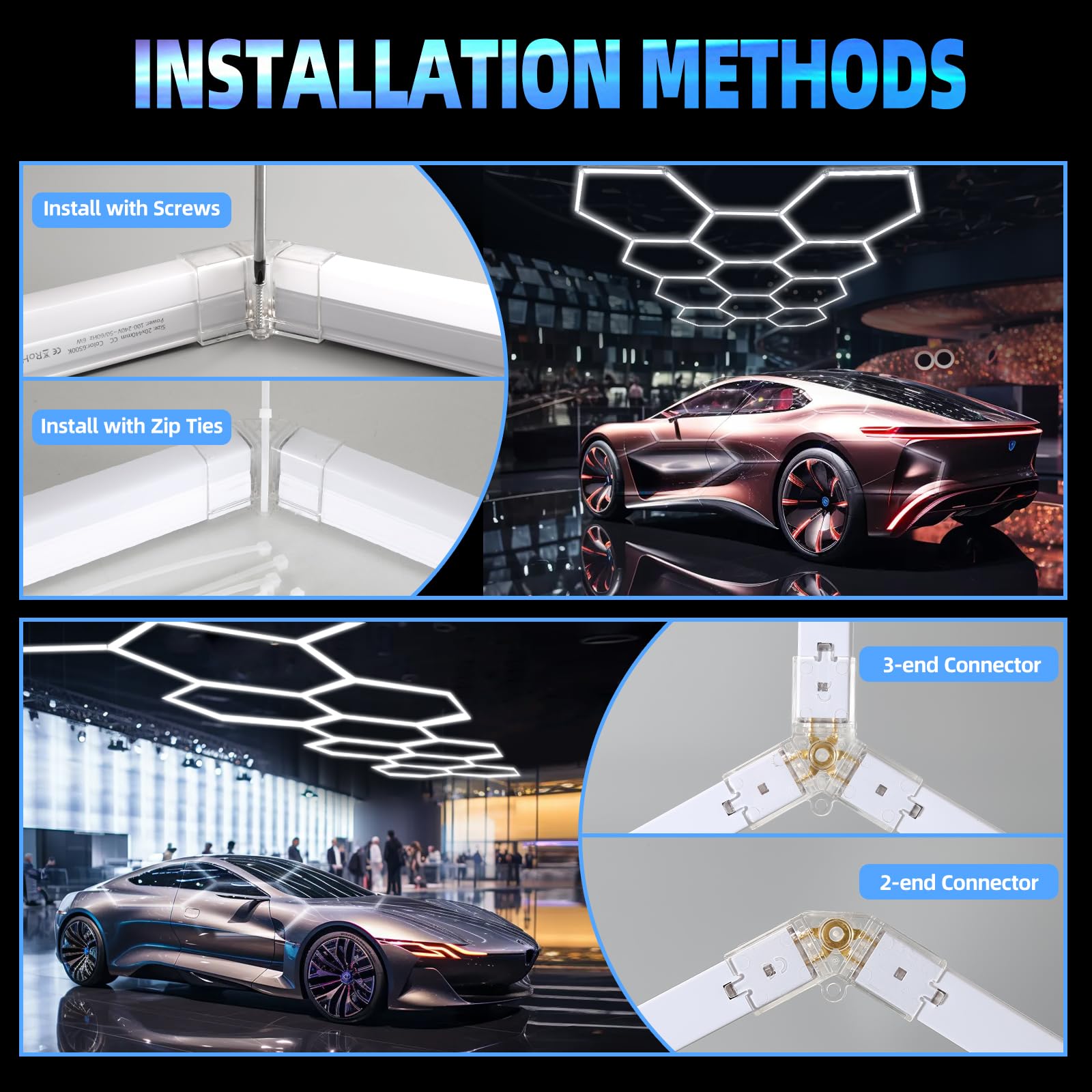 Hexagon LED Lights for Garage Gym Gaming Car Detailing Auto Beauty Studio Basement Barbershop Bedroom Wall Decor, 17280LM Super Bright 5 Grids Honeycomb Garage Lights Ceiling LED Shop Light (24 Pack)