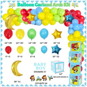 Party Inspo Cartoon Toy Baby Shower Decorations, It’s A Boy Toy Themed Story Decorations for Boy Backdrop Balloon Garland Banner Box Cutout Tablecloth Cake Cupcake Topper, Blue