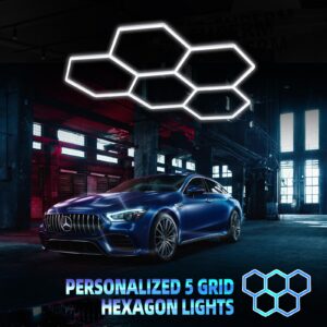 23 Pack Honeycomb Hexagon Led Lights for Garage Gym Gaming Room Wall Barbershop Basement Studio Car Care Wash Room, 5 Grid 16560LM 138W Super Bright Car Detailing Led Shop Light Hexagon Ceiling Light