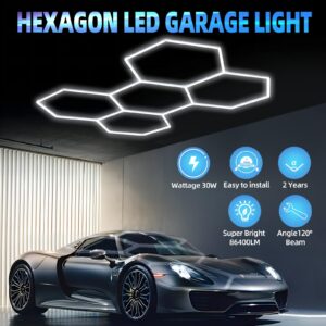 Hexagon LED Lights for Garage Gym Gaming Car Detailing Auto Beauty Studio Basement Barbershop Bedroom Wall Decor, 17280LM Super Bright 5 Grids Honeycomb Garage Lights Ceiling LED Shop Light (24 Pack)