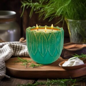 Exquisite Ceramic Citronella Candle Outdoor, Natural Essential Oils & Soy Wax Scented Candle, Indoor Outdoor Ambiance Enhancing Centerpiece Candles, 20oz 3-Wick Large Citronella Candle