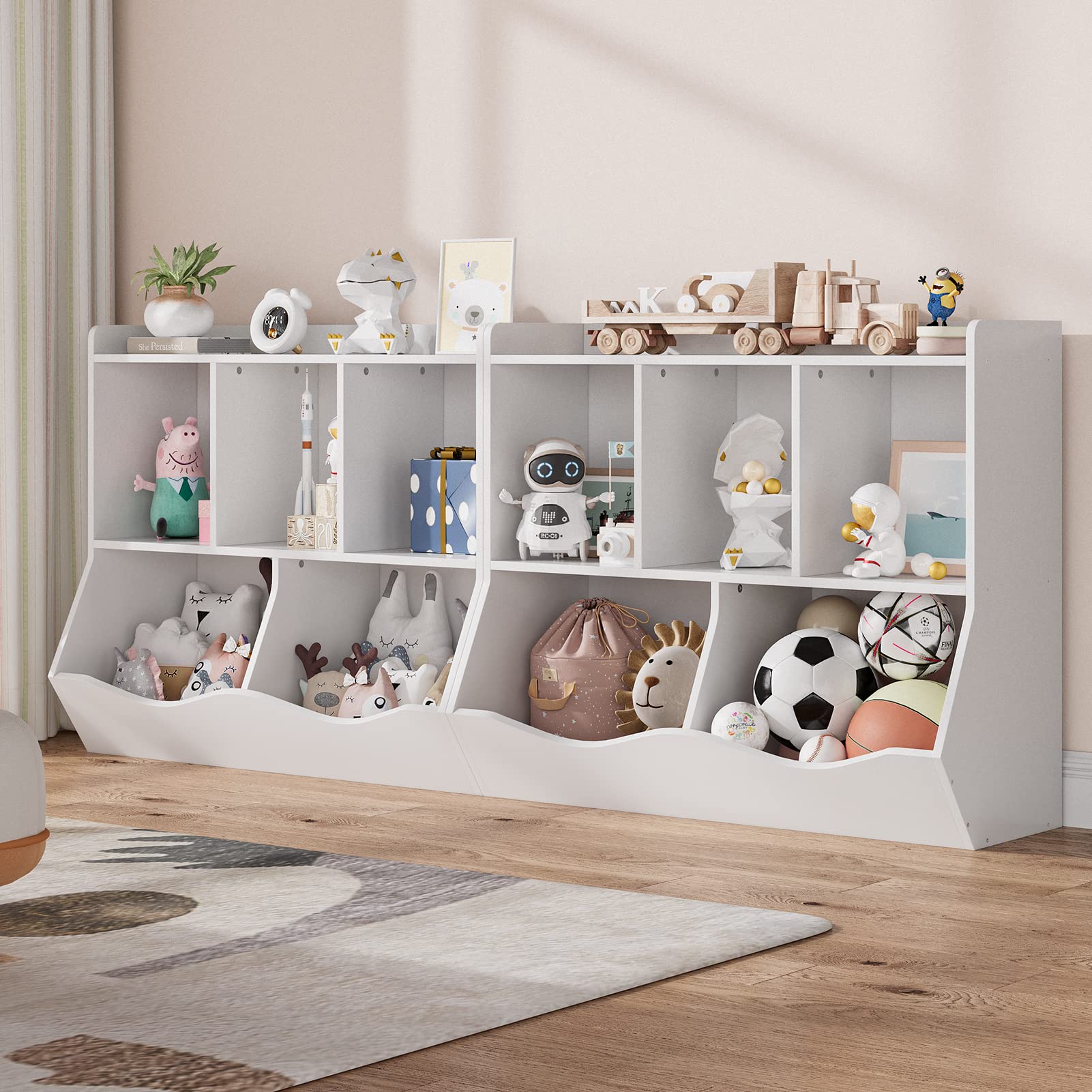 IDEALHOUSE Toy Bookcase, Multi Shelf with Cubby Organizer Cabinet for Storage Books and Toys, for Bedroom, Playroom, Kindergarten and Hallway (White)