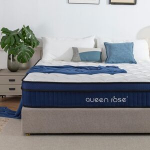 queen rose queen size 12inch mattress, pillow top mattress, memory foam mattress in a box with individual pocket spring for motion isolation and silent sleep, pressure relief, certipur-us