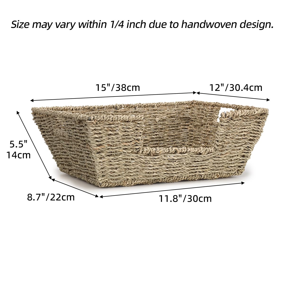 WEAVELYRICS [2-Pack] Seagrass Storage Baskets, Handwoven Trapezoid Baskets, Wicker Baskets with Built-in Handles, Wicker Baskets for Shelves, Counter Organizing, Kitchen, Bathroom or Bedroom