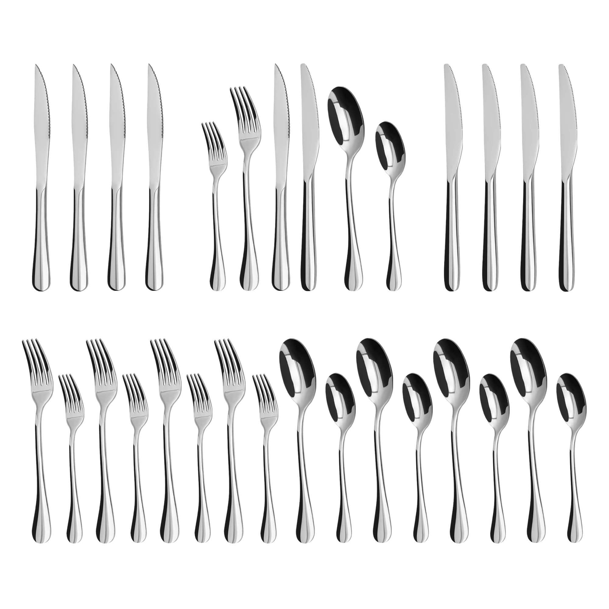 Silverware Set,SANTUO Stainless Steel Knives Spoon Forks Set for Home, Kitchen and Restaurant, Mirror Polished& Dishwasher Safe (24pcs Silverware set)