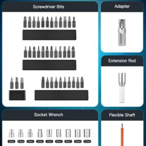 Vastar Cordless Electric Screwdriver Set, 48Pcs 3.7V Rechargeable Screwdriver Kit, Dual Position Handle, Battery Indicator, Flexible Shaft, LED Light