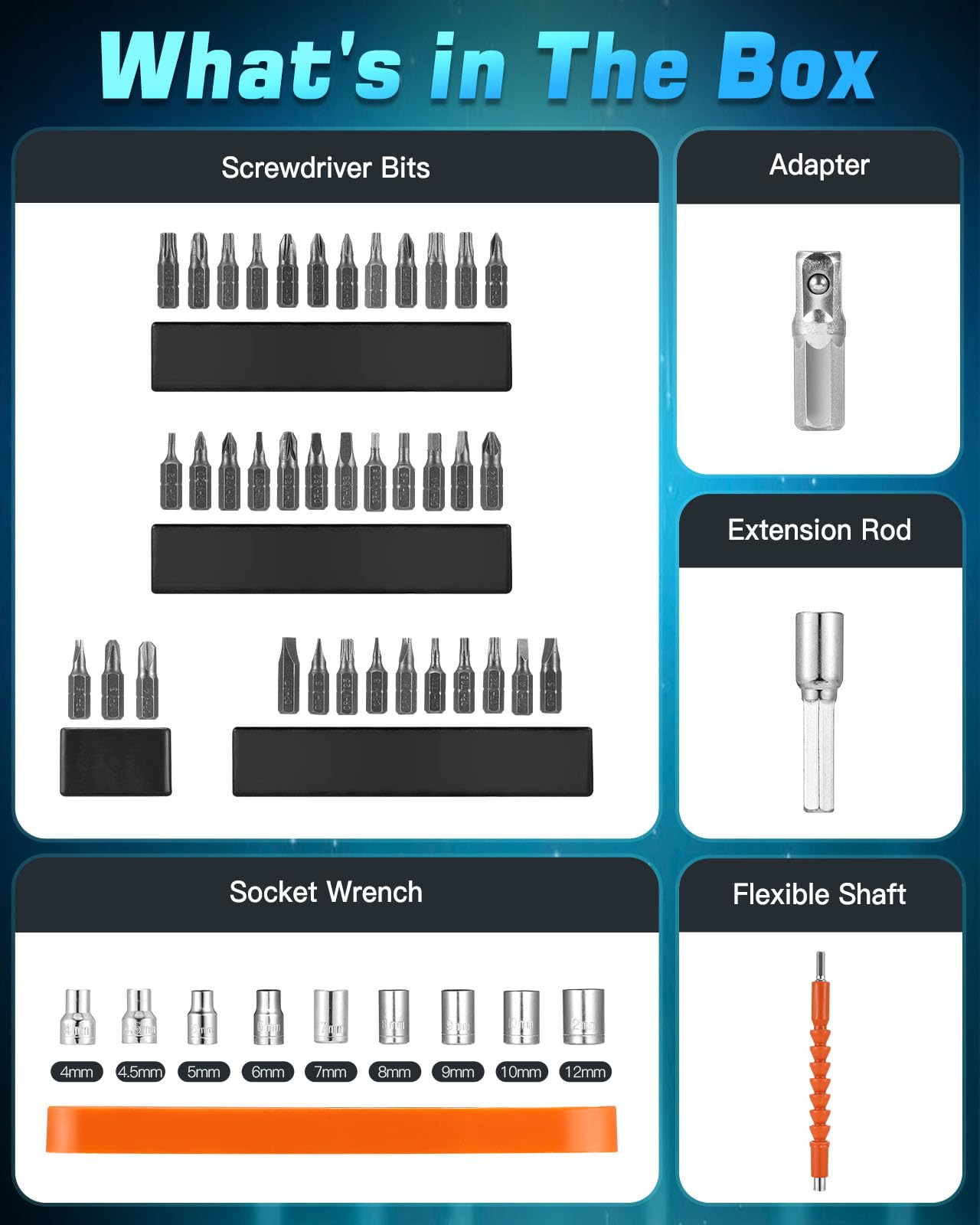 Vastar Cordless Electric Screwdriver Set, 48Pcs 3.7V Rechargeable Screwdriver Kit, Dual Position Handle, Battery Indicator, Flexible Shaft, LED Light