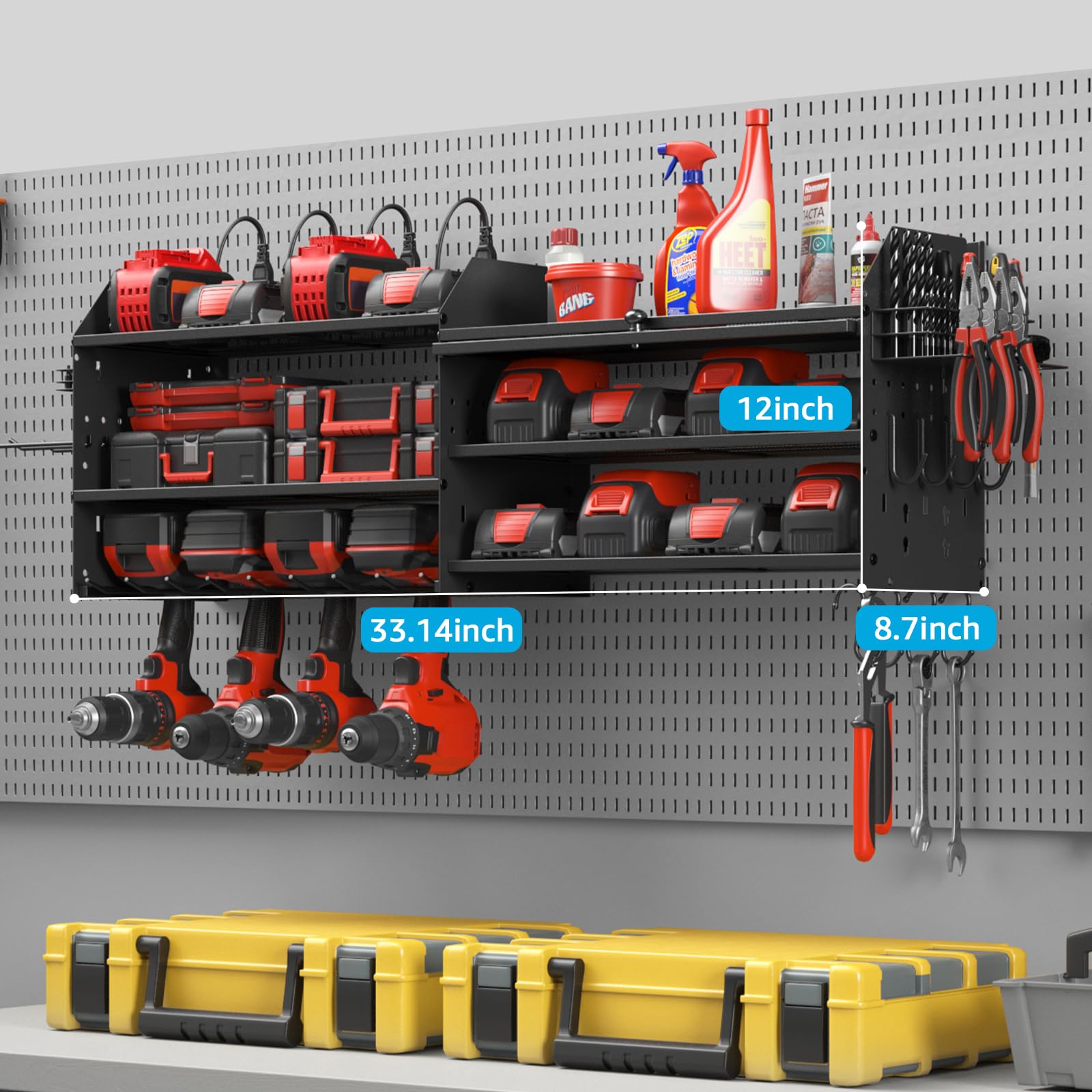 CCCEI Power Tools Organizers with Charging Station. Drills and Battery Holder Wall Mount with Cabinet Storage. Garage Rack Shelf with Power Strip. Gifts for Men, Father.