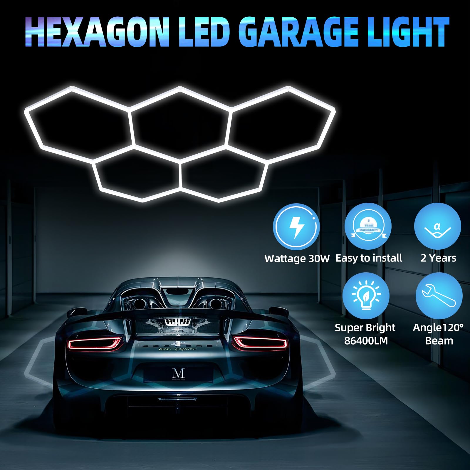 23 Pack Honeycomb Hexagon Led Lights for Garage Gym Gaming Room Wall Barbershop Basement Studio Car Care Wash Room, 5 Grid 16560LM 138W Super Bright Car Detailing Led Shop Light Hexagon Ceiling Light