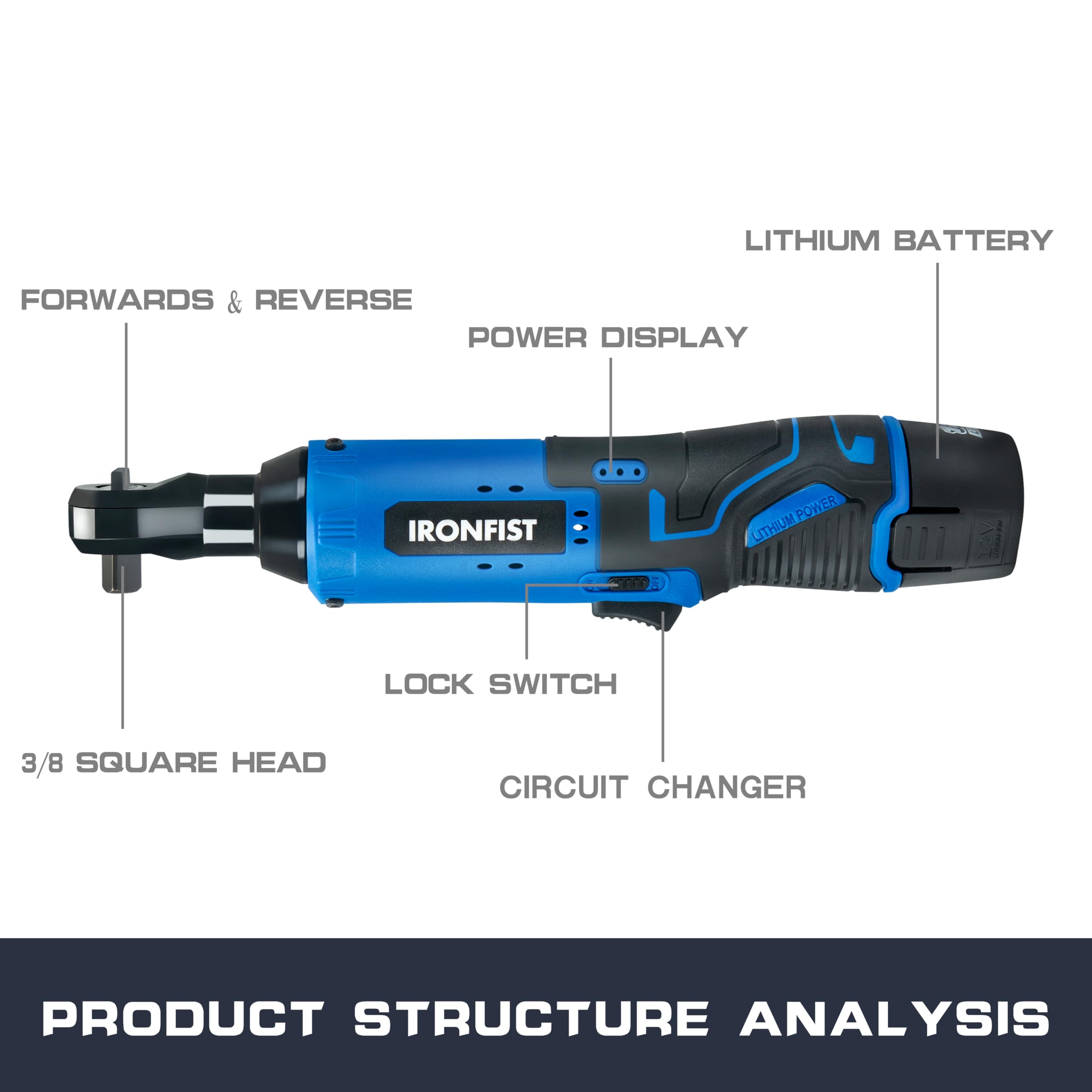 IRONFIST Cordless Electric Ratchet Wrench Set, 3/8" 12V Power Ratchet Driver, 2-Pack Lithium-Ion Batteries, 7 Sockets and Charger