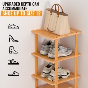 MHXW SXPN Bamboo Free Standing Shoe Rack Shelf, 7 Tier Tall Wooden Stackable Shoes Rack Organizer for Closet, Front Door Entrance, Narrow Vertical Shoe Storage Rack for Entryway (Nature, 12-Tier)