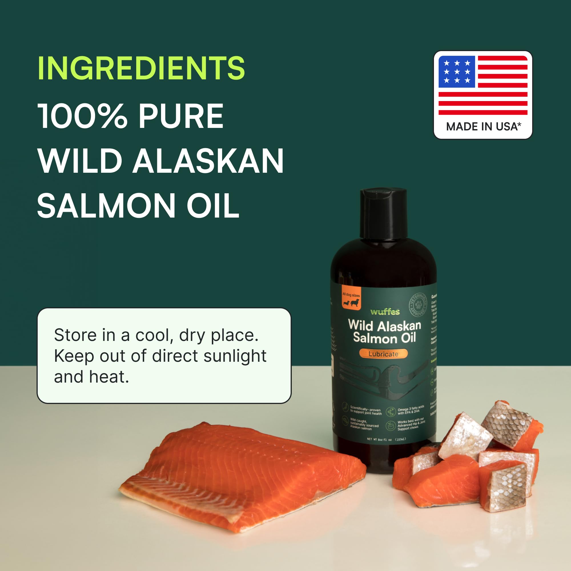 Wuffes Wild Alaskan Salmon Oil for Dogs - Natural EPA & DHA Fatty Acids and Omega 3 for Canines, Healthy Skin and Coat, Joint Support, Reduced Allergic Response - 100% Pure Fish Oil for Pets - 16 Oz