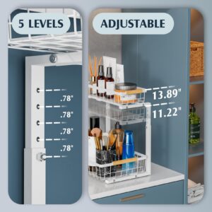 VERIFOST 2 Pack Under Sink Organizers and Storage, Height Adjustable Cabinet Organizer Pull Out Drawer, 2 Tier Metal Under Kitchen Bathroom Sink Organizer, White