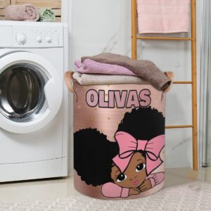 Personalized Laundry Basket, Custom Gift Laundry Hamper, Collapsible Nursery Waterproof Laundry Baskets, Dirty Clothes Toy Hamper with Handles Glittery Rose Gold Princess