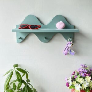 cozifycasa Floating Shelves for Wall Shelf with Hooks Key Holder Purse Rack Hanger Wood Small Cute Shelf for Bathroom Bedroom Game Room (sage Green)