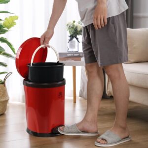 Fabnati 10 L Round Plastic Pedal Trash Can, Red Garbage Can with Foot Pedal