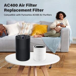 CFKREYA AC400 Air Purifier Filter Replacement for Purivortex AC400 Air Purifier, 3-in-1 H13 True HEPA Filtration System, White, 2 Pack