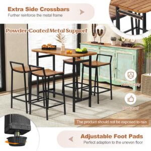 Tangkula 5 Piece Acacia Wood Bar Table Set, Outdoor Bar Height Table & Chairs with Metal Frame & Footrest, Patio Bar Table Set for 4, Patio Furniture Bistro Set for Deck, Garden & Poolside