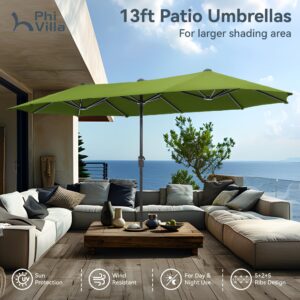 PHI VILLA 13ft Large Patio Umbrellas, Double-Sided Outdoor Market Rectangle Umbrella for Outside, Lime Green