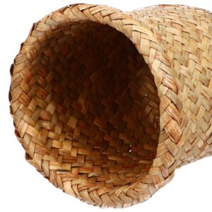 PRETYZOOM Wicker Trash Can Rattan Waste Basket Small Round Seagrass Garbage Can Rubbish Basket Bin for Home Bathroom Bedroom Kitchen Office