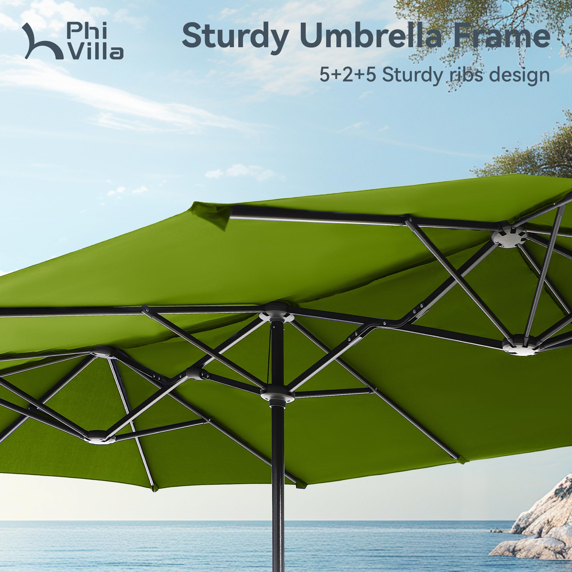 PHI VILLA 13ft Large Patio Umbrellas, Double-Sided Outdoor Market Rectangle Umbrella for Outside, Lime Green