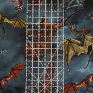 Dragon's Lair by Timeless Treasures Multicolor Dragons in Battle Cotton Fabric by The Yard, CD2494-GREY