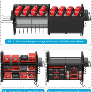 CCCEI Power Tools Organizers with Charging Station. Drills and Battery Holder Wall Mount with Cabinet Storage. Garage Rack Shelf with Power Strip. Gifts for Men, Father.